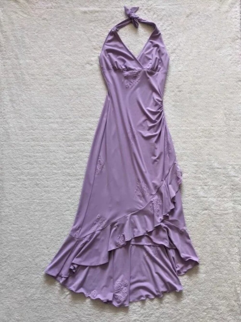 Lilac High-Low Ruffle Hem Halter Dress - Picture 1 of 6